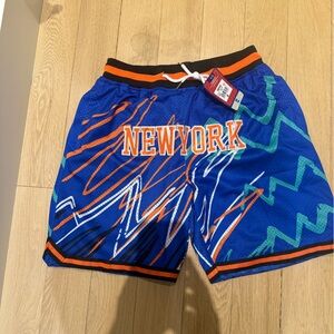 Just Don Blue Athletic Shorts with Orange and Green Accents